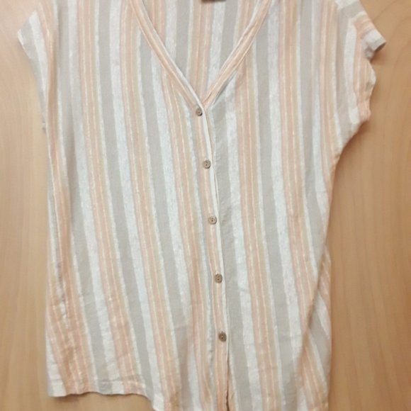 Linen Button Stripe Boho Top Rachel & Zoe Sz S B - Picture 2 of 5